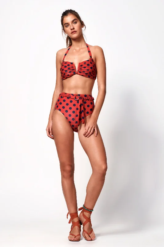 Cerise Deep V Bandeau | Cherry & Indigo Spot