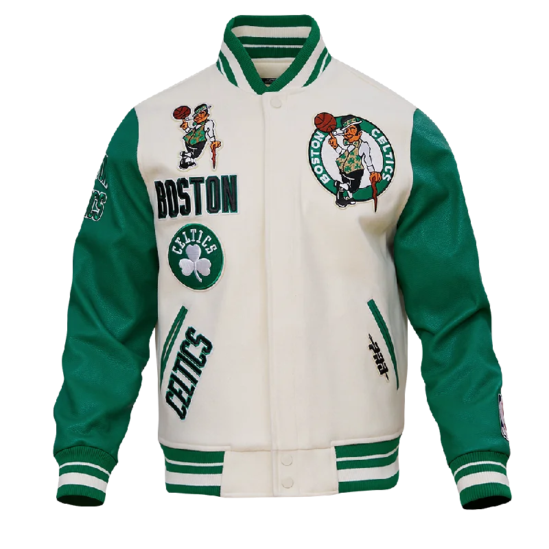 NBA BOSTON CELTICS RETRO CLASSIC MEN'S RIB WOOL VARSITY JACKET (EGGSHELL/KELLY GREEN)