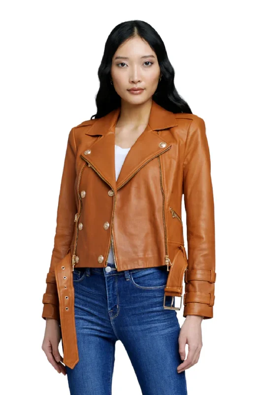 Billie Belted Leather Jacket - Cognac