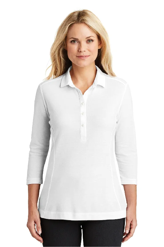 Port Authority Womens Coastal Moisture Wicking 3/4 Sleeve Polo Shirt - White - Closeout