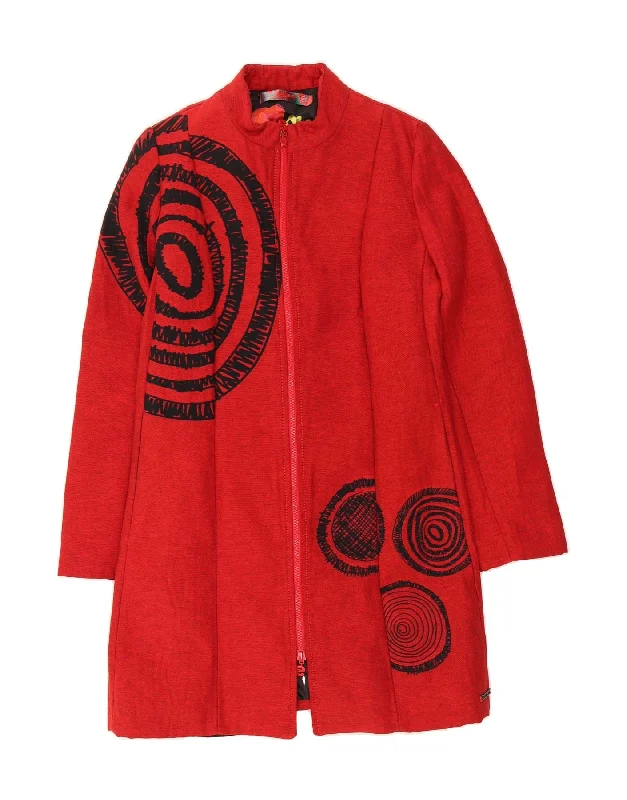 DESIGUAL Womens Abstract Pattern Overcoat EU 42 Large Red Polyester