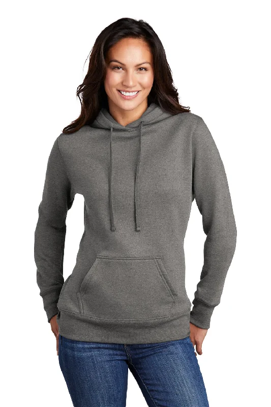 Port & Company Womens Core Fleece Hooded Sweatshirt Hoodie w/ Pouch Pocket - Heather Graphite Grey