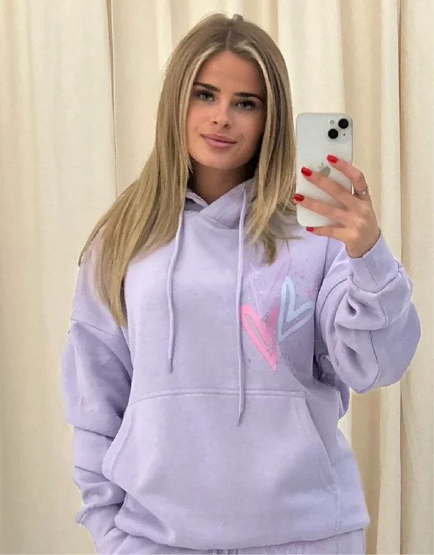 Miss Runway Pastel Heart Graffiti Hoodie Lilac