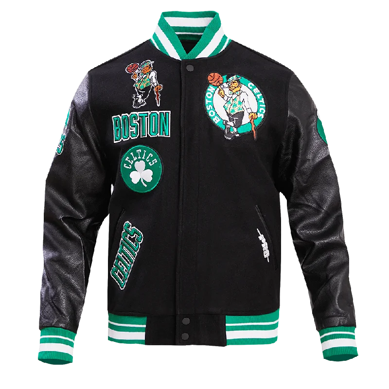 NBA BOSTON CELTICS RETRO CLASSIC MEN'S RIB WOOL VARSITY JACKET (BLACK/KELLY GREEN)