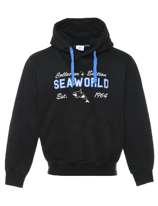 Sea World Black Printed Hoodie - L