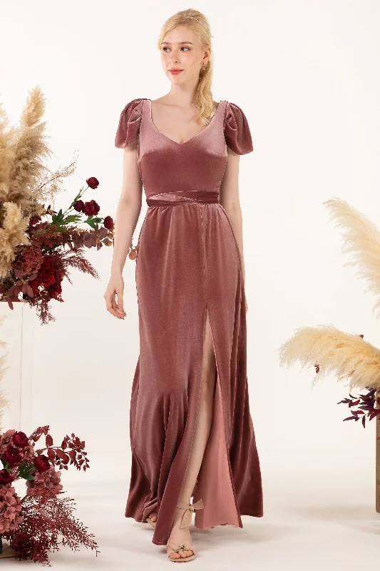 Sheath-Column Floor Length Velvet Bridesmaid Dress Formal Dresses CB0528