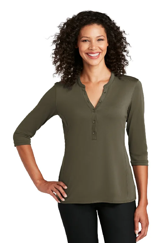 Port Authority Womens Moisture Wicking 3/4 Sleeve Polo Shirt - Deep Olive Green