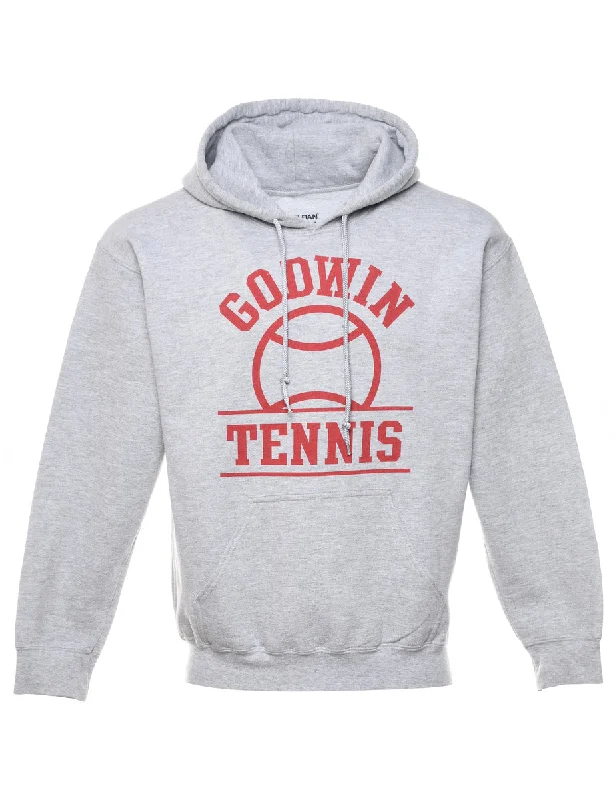 Godwin Tennis Grey & Red Printed Hoodie - M