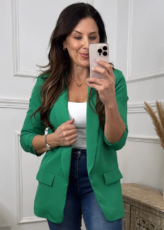 Merrill Green Gathered Sleeve Blazer