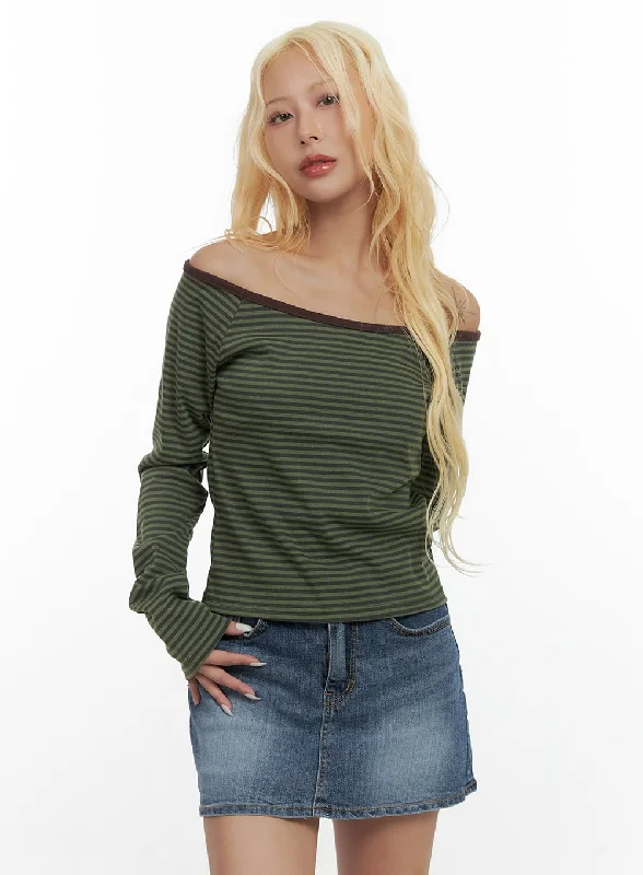 Chic Striped Off-Shoulder Long Sleeve  CS425