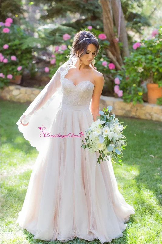 A-line Sweetheart Lace Destination Wedding Dress with Tulle Skirt